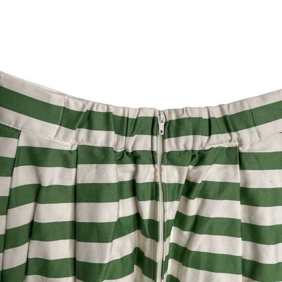 Modcloth Womens Dusk and Stunner Full Skirt L Green White Stripe Retro Twee - Picture 3 of 9